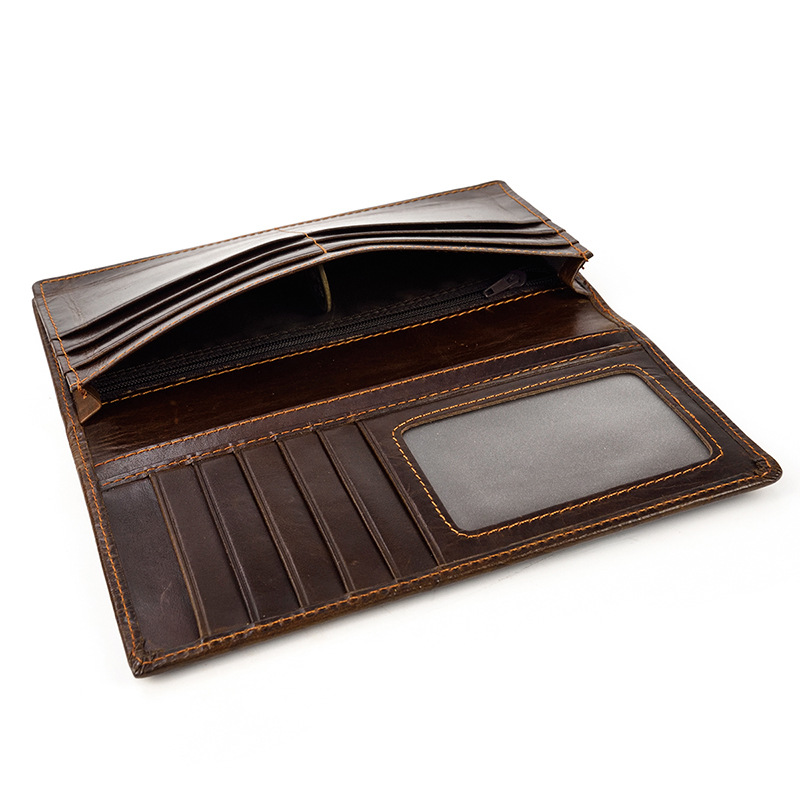 Miesten vintage-lohikäärme aitoa nahkalompakko Ruskea lehmännahkainen pitkä bifold Ketjulompakko puhelintaskulla muotipitkä_voghion.com