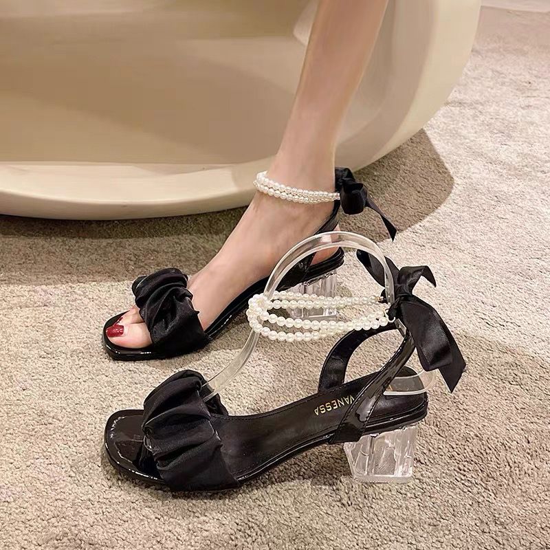 MTX French Evening Breeze Niche Pearl High Sandalen für Damen, Sommer 2025, neuer Mid Heel, Fairy Style, super beliebte Mode_voghion.com