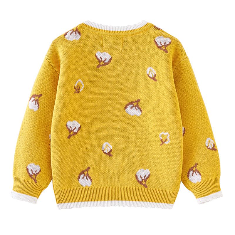 Cardigan in morbido cotone jacquard per bambine - Maglione lavorato a maglia a maniche lunghe con scollo rotondo e bottoni - Caldo ed elegante per bambini e bambine (80-140 cm, giallo)_voghion.com