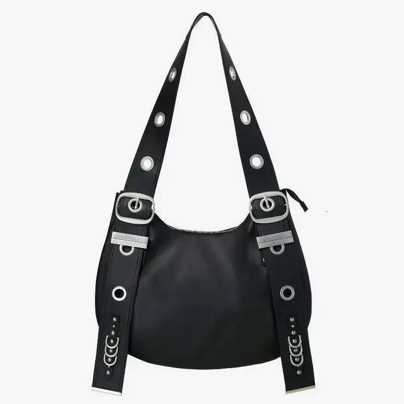 Borsa Hobo con tracolla larga: elegante borsa a tracolla con fibbia punk e rivetti - grande capacità a tracolla in stile moto_voghion.com