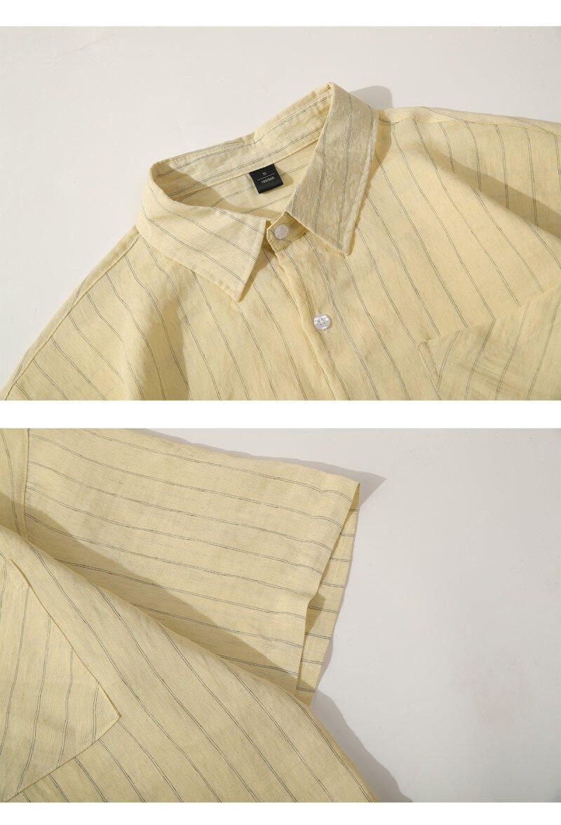 Camicia casual ampia e sottile in lino da uomo, a maniche corte, stile giapponese, semplice e retrò_voghion.com