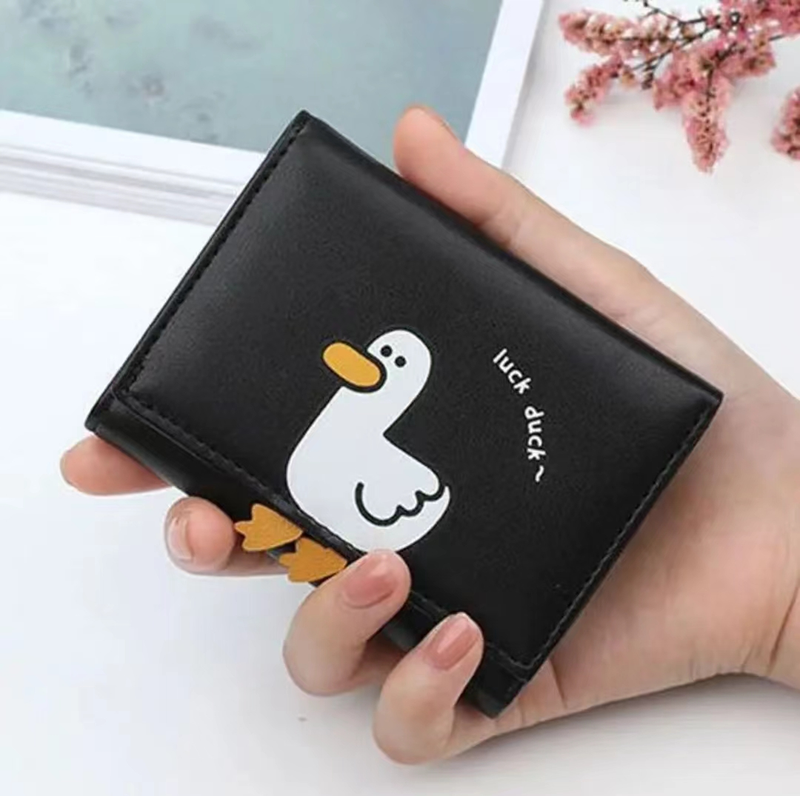 Kawaii Cartoon Duck Pattern Kort plånbok, Trifold myntväska, Casual Kreditkort Cas_voghion.com