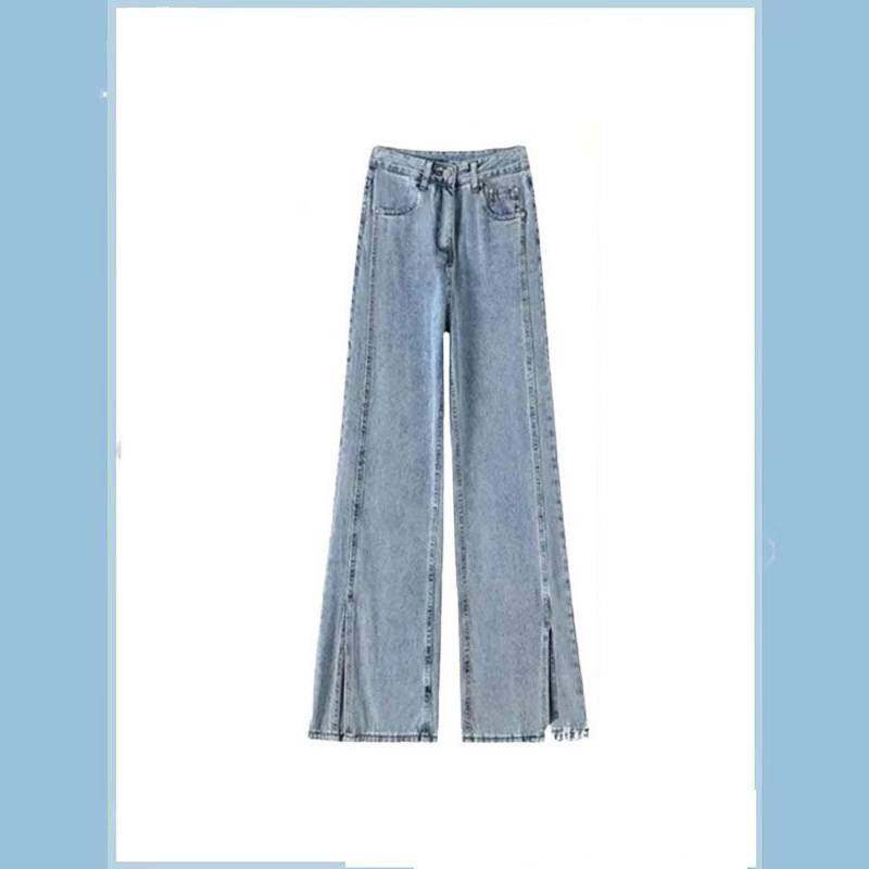 Damenbekleidung Frühherbst Passend zu einem kompletten Set Fat Mm Nischendesign Taillenhemd Denim Weite Beinhose Zweiteiliges Set_voghion.com
