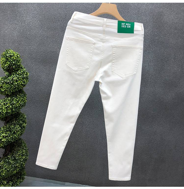 Spring Autumn Style Men Trendy Slim Fit Small Foot Nine-point Pants Casual White Pants Loose Cotton Material Suitable Men_voghion.com