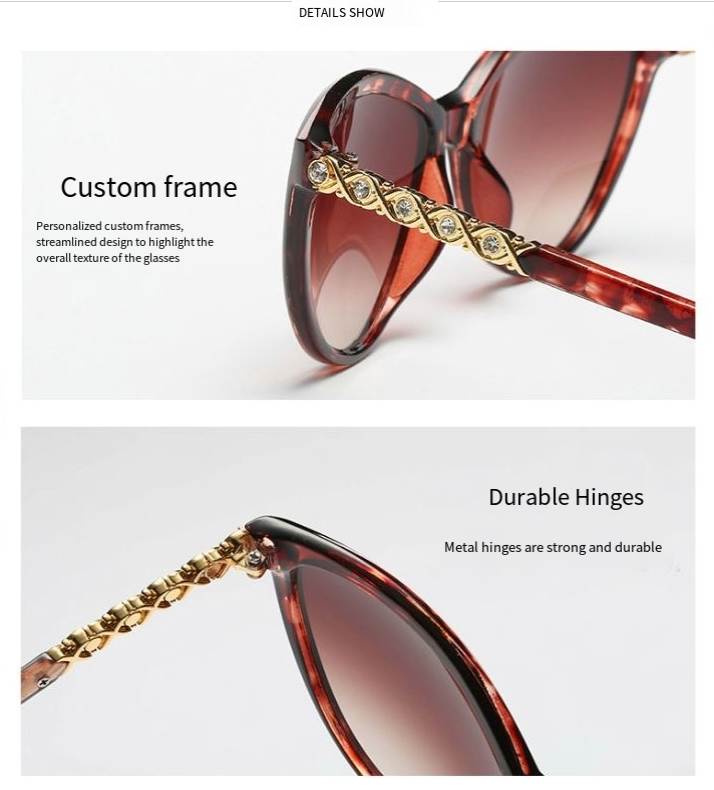 Solglasögon Nya solglasögon kvinnors runda ansikte personlighet Cat Eye Diamond polariserade linser Retro solglasögon 8622_voghion.com