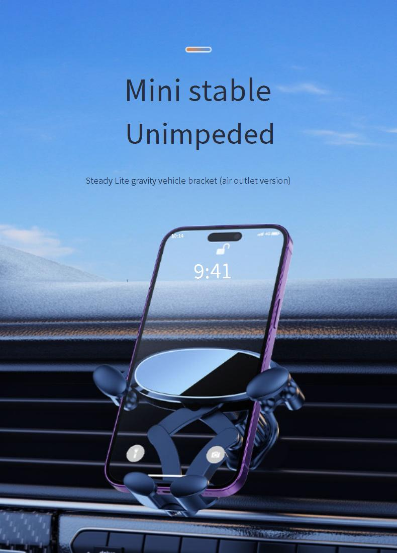 Support universel pour téléphone de voiture : clip pour grille d'aération, prise en main par gravité, navigation mains libres, design compact, ajustement sécurisé pour tous les smartphones_voghion.com