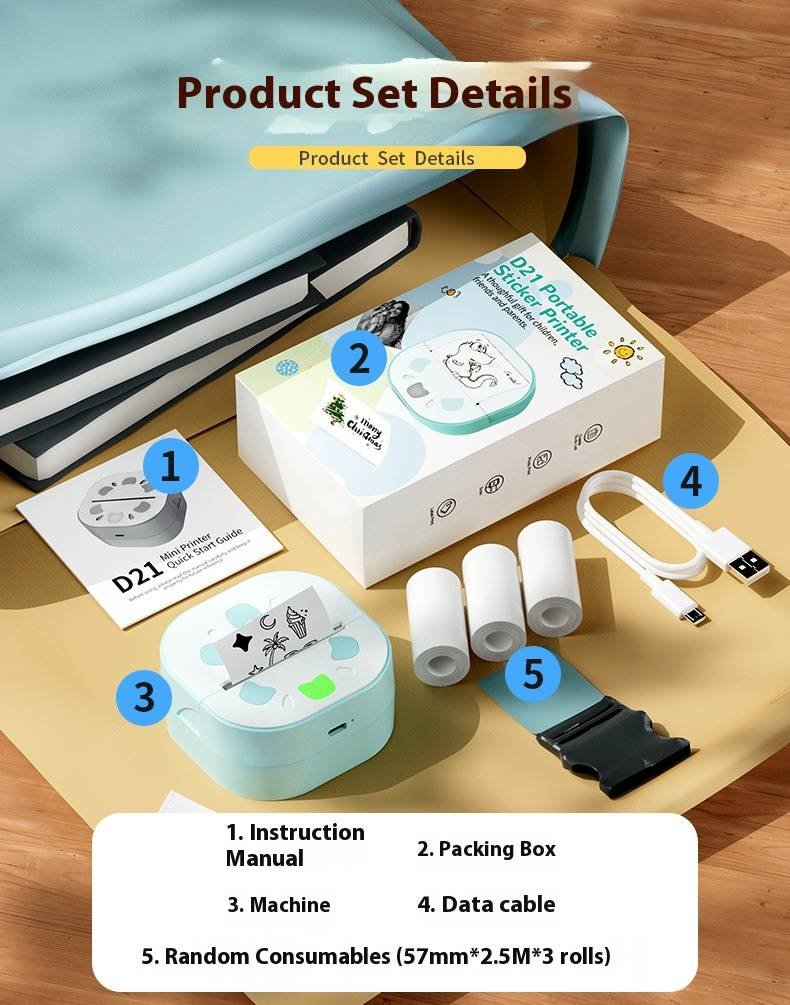 D21 Mini Bluetooth Thermal Sticker Printer - Portable Label Maker For Home, School & Office, Compatible With Android_voghion.com