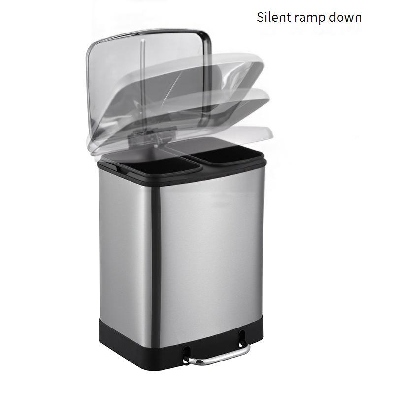 Step Trash Can – Dual Compartment Stainless Steel Waste Bin, Foot Pedal Operation, Heavy-Duty For Office/Kitchen (24L/40L, Single Lid Dual Sorting)_voghion.com