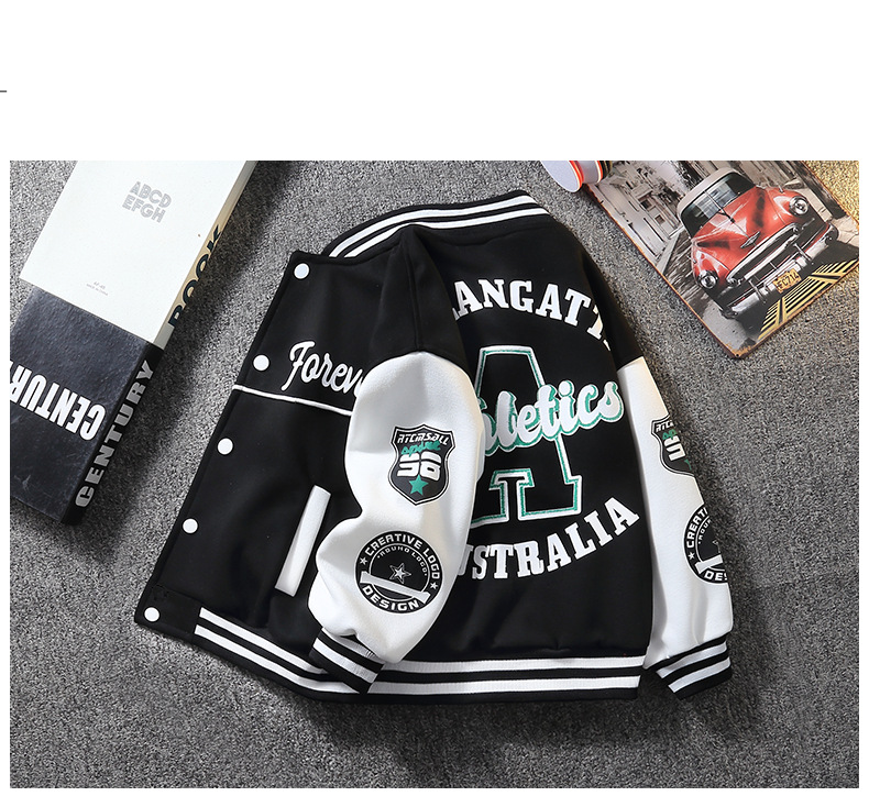 Baseballjacke für Jungen von Mother & Kids für Frühling und Herbst – trendige und hochwertige Oberbekleidung für Kinder von 6–12 Jahren (Schwarz/Grün, Buchstabendruck)_voghion.com