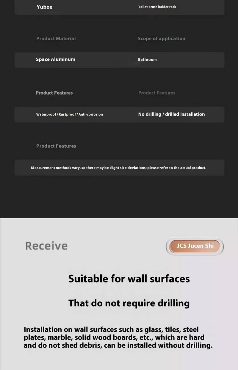 Hochwertiger Toilettenbürstenhalter zur Wandmontage – Space Aluminium, Badezimmer-Organizer ohne Bohren (Mattschwarz/Silber/Grau, rostfrei, 10 kg Tragkraft)_voghion.com