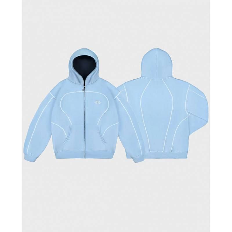 "Y2K Printed Windbreaker Set – Streetwear Zip-Up Hoodie & Joggers With Bold Typography (Black/Navy/Light Blue)"_voghion.com