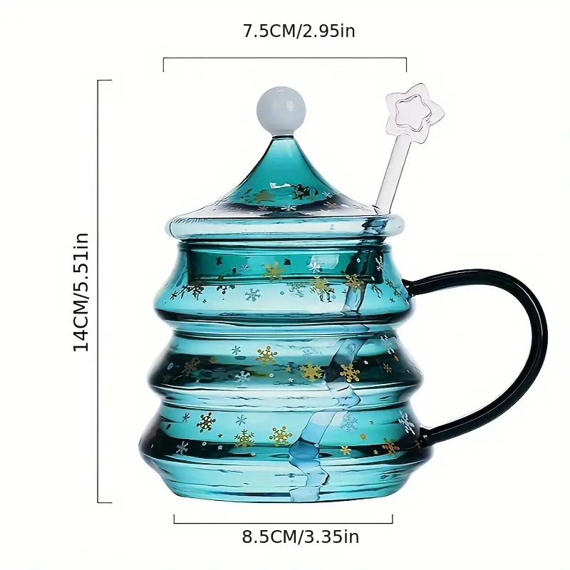 Tazza di Natale, tazza di vetro a forma di albero di Natale, tazza di vetro resistente al calore, tazza dei desideri a forma di stella di Natale a doppia parete isolata con coperchio_voghion.com
