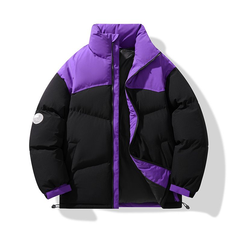 Streetwear Men's Padded Coat – Color Block Quilted Jacket With Stand Collar (M-4XL, Black/Beige/Green/Olive, Polyester Shell & Lining)_voghion.com