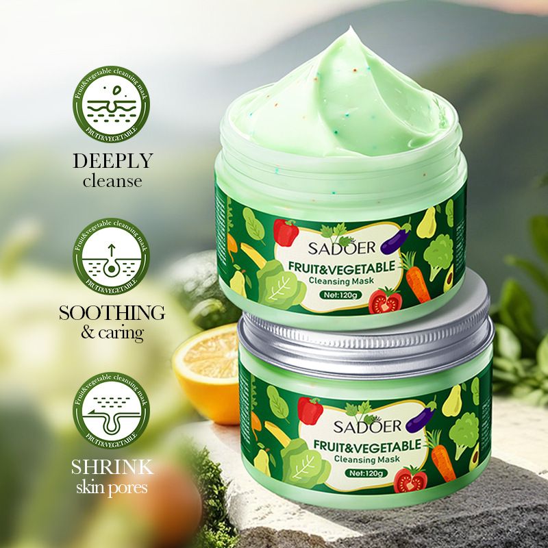 Maschera di fango per il viso detergente profondo con frutta e verdura SADOER in inglese completo_voghion.com
