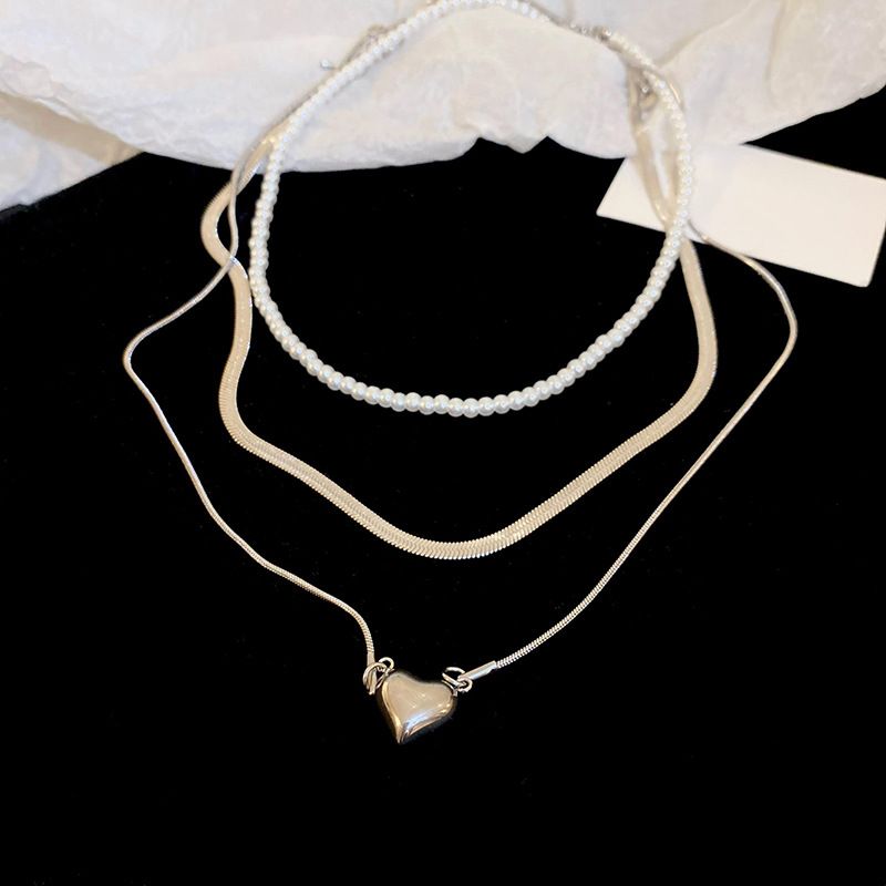 Titanium Steel Cold Wind Love Pearl Necklace Three Piece Set New Clavicle Chain Light Luxury Temperament Accessory For_voghion.com