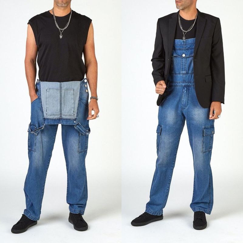 Mono vaquero multibolsillos de hombre con pantalones vaqueros cargo rotos_voghion.com