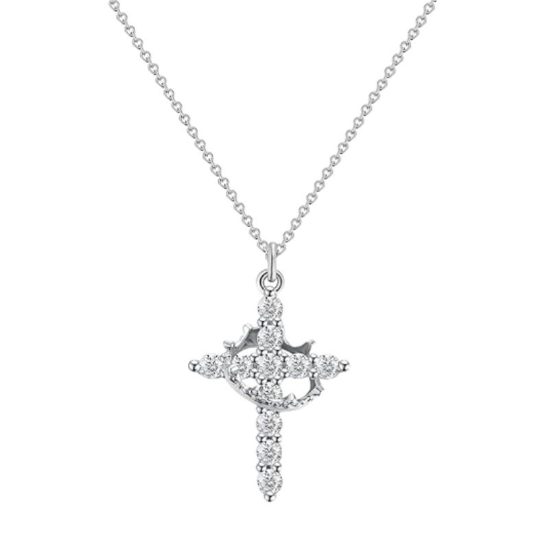 Collana semplice con corona placcata in oro 14 carati e croce per donna_voghion.com