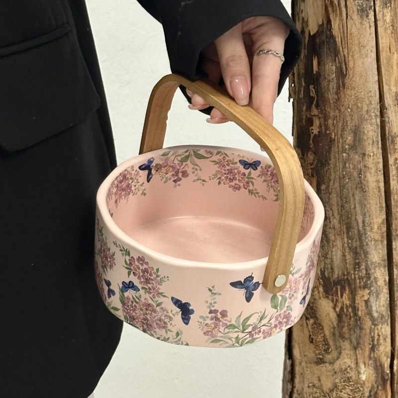 Ziwei Flower - Tavolino da caffè in ceramica portatile, piatto da dessert, cestino portaoggetti per frutta secca, regalo_voghion.com