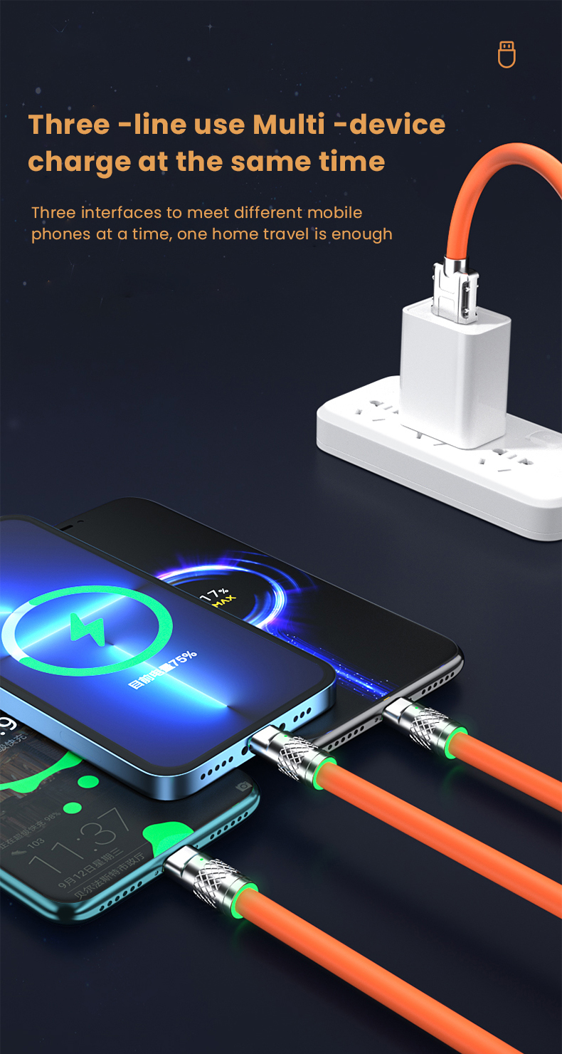 Câble de chargement rapide USB 2 en 1 3 en 1 6A 120W, câble de chargement Micro USB type-c à 8 broches pour iPhone, Huawei, Samsung X_voghion.com