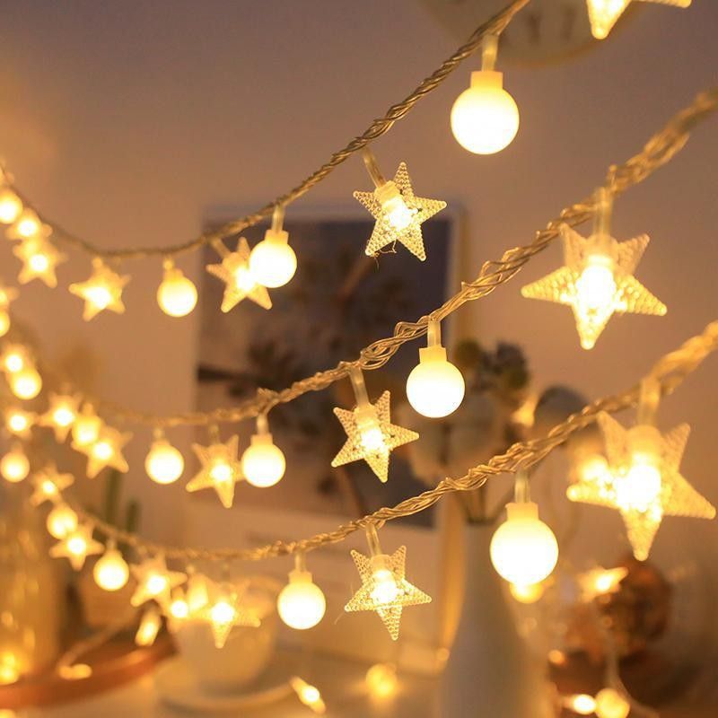 Round Ball Snowflake Bell Elk Tree Star Christmas Decoration Room Atmosphere Light String_voghion.com