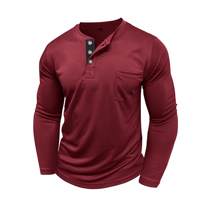 Herbst männer Henry Shirt Langarm T-shirt Atmungsaktiv Cool Bulk_voghion.com