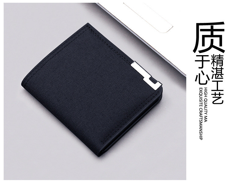 Canvas Einfarbig Männer Kurze Geldbörsen Metall Dekor Freizeit Reise Leichte Geldbörse Bi-fold Kleine Brieftasche ID Karte_voghion.com