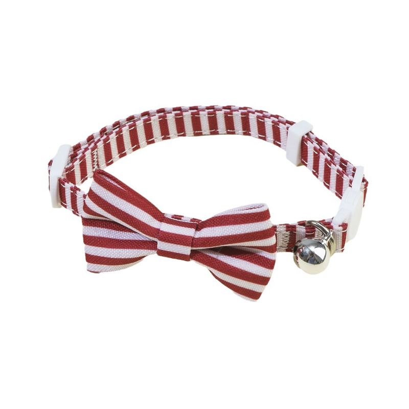 Adjustable Bow Pet Bell Striped Buckle Cat Collar_voghion.com