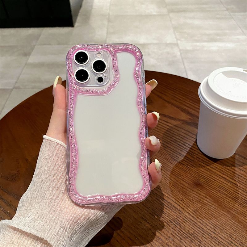 Glitter Cute Wave Border Silicone Soft Phone Case For IPhone 16 15 14 13 12 11 Pro Max Plus Girl Clear Cover Shockproof Shell_voghion.com