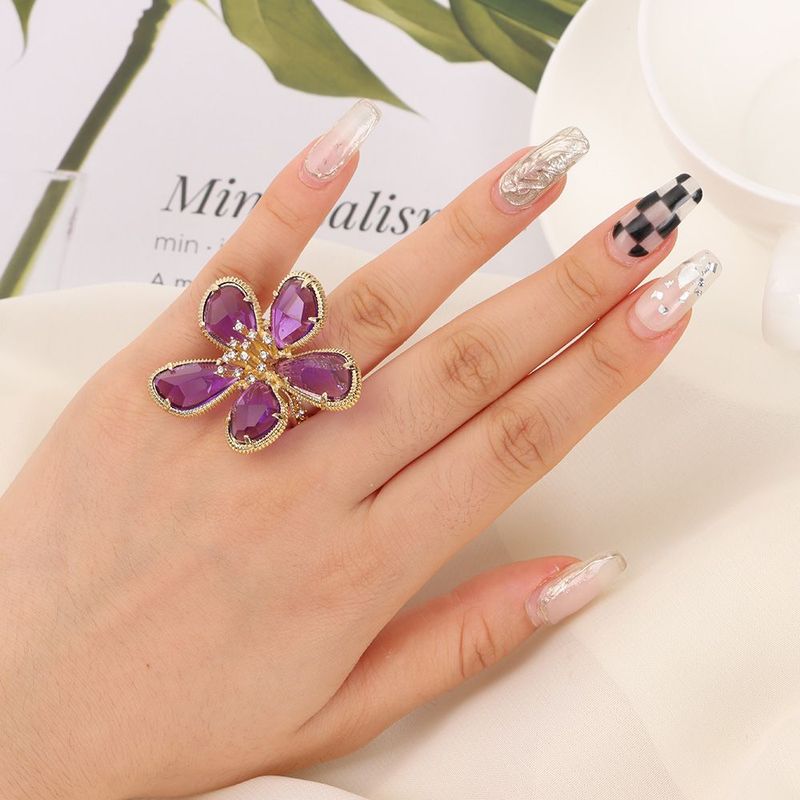 2025 Damesmode Verstelbare grote bloemkristallen ring, trouwsieraden_voghion.com