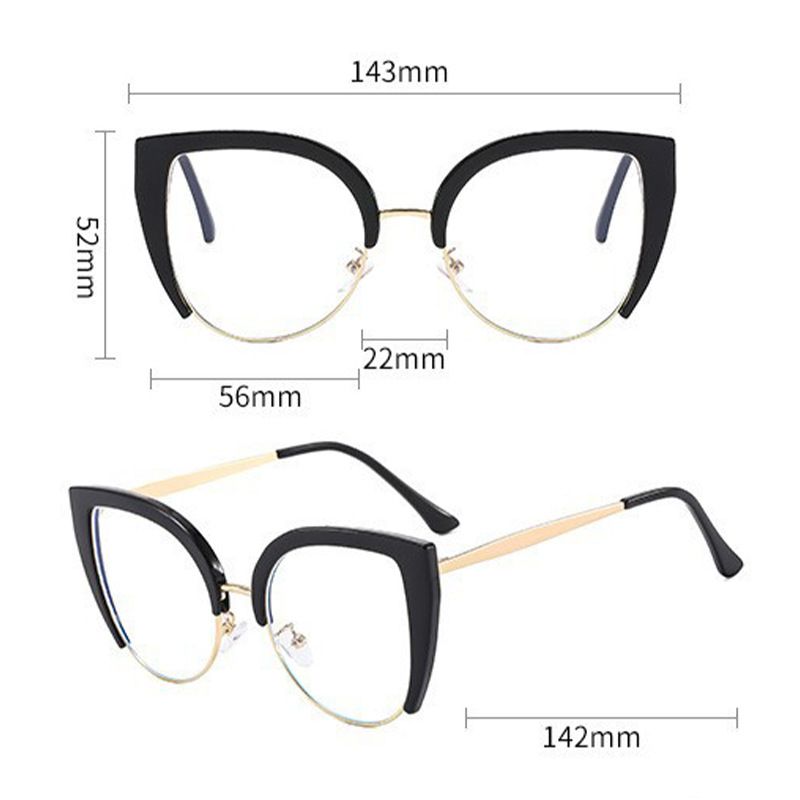 INS Half-Frame Cat Eye Trendy Large Frame Non Graduabili Stesso Stile delle Celebrità di Internet Senza Trucco Magico Anti-Blu_voghion.com