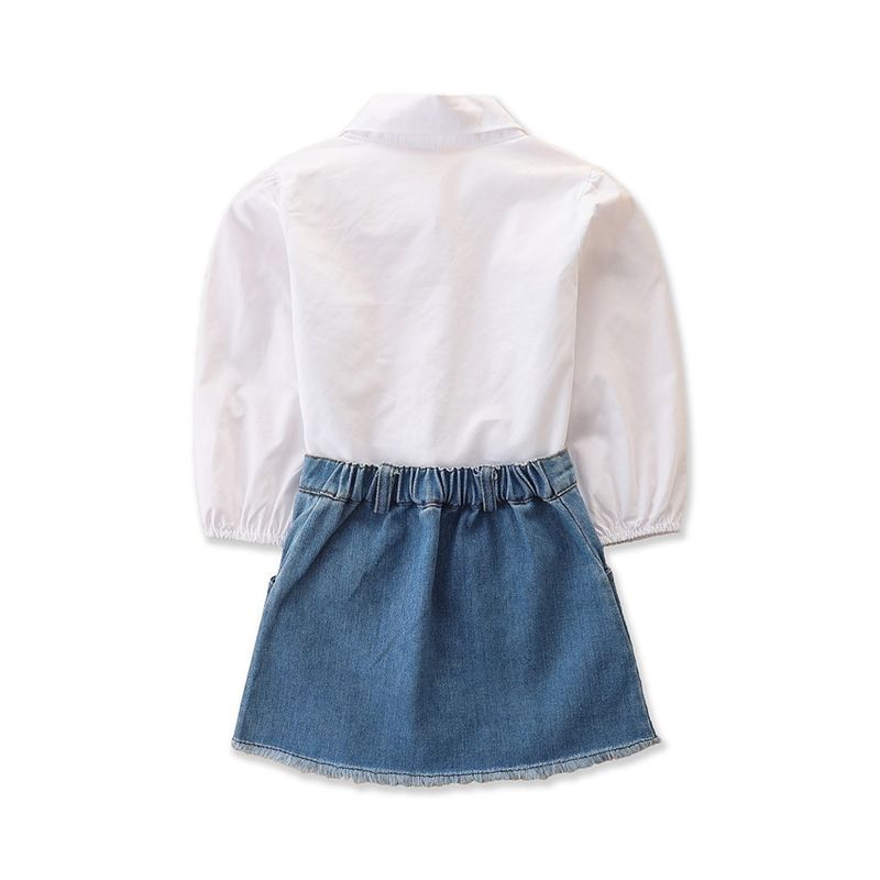 Kinderkleidung Sommer Mädchen Jeansanzug Baby Unregelmäßige Hosenträger Top Faltenrock_voghion.com