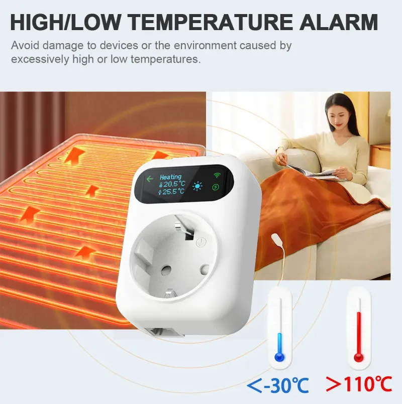 Termostato WiFi Tuya Presa elettrica Presa WiFi intelligente Regolatore di temperatura Riscaldamento con Alexa Google Home_voghion.com