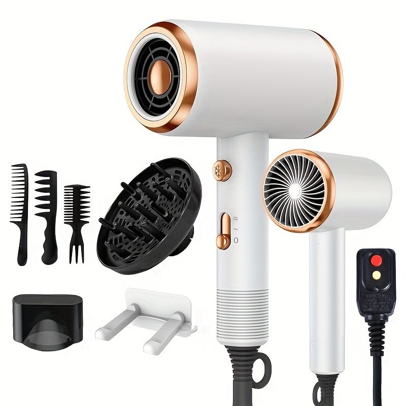 Sèche-cheveux ionique avec diffuseur - 2 vitesses, 3 réglages chaud/froid pour cheveux lisses et bouclés - Parfait pour la maison, - Puissant et séchage rapide_voghion.com