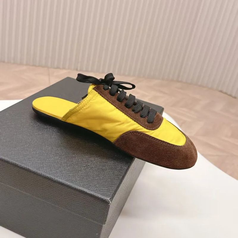 2025 New Color Block German Training Breathable Flat Lazy Versatile Fashionable Cortez Shoes Half Slippers For Women_voghion.com