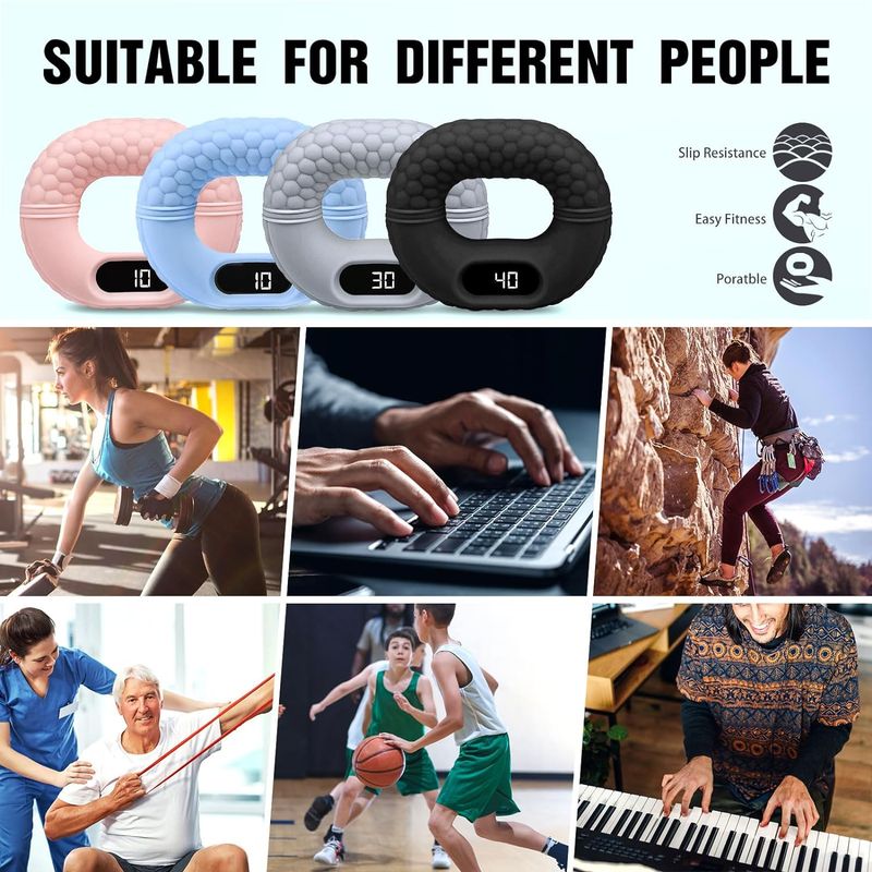 Electronic Counting Grip Strength Device, Silicone Grip Ring Hand Strength Training Device for Rehabilitation Training_voghion.com
