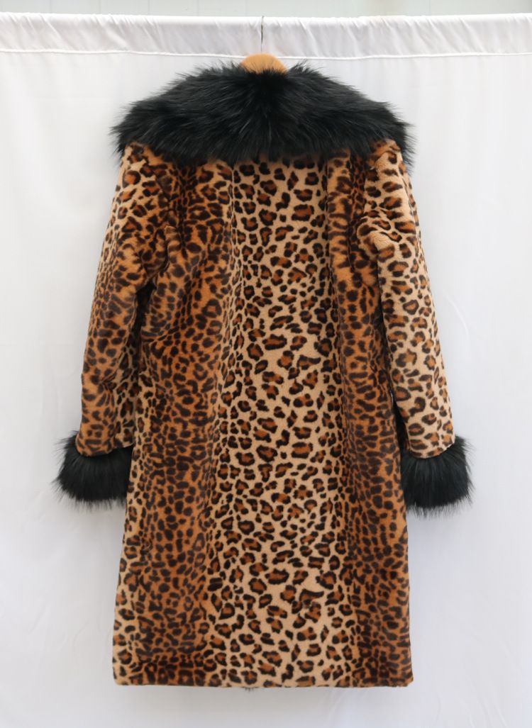Women's Clothing Leopard Fur Coat Long Mink Coat Fox Fur Large Fur Collar Winter Warm Windbreaker Loose Large Size_voghion.com
