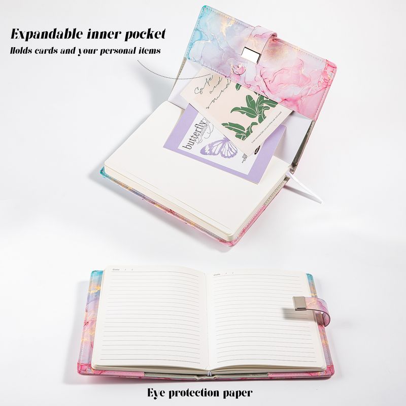 Elegancki notatnik z blokadą hasła w marmurkowym wzorze – dziennik i pamiętnik inspirowany stylem vintage dla studentów i profesjonalistów, 90 kartek, 100 g, papier bezdrzewny_voghion.com