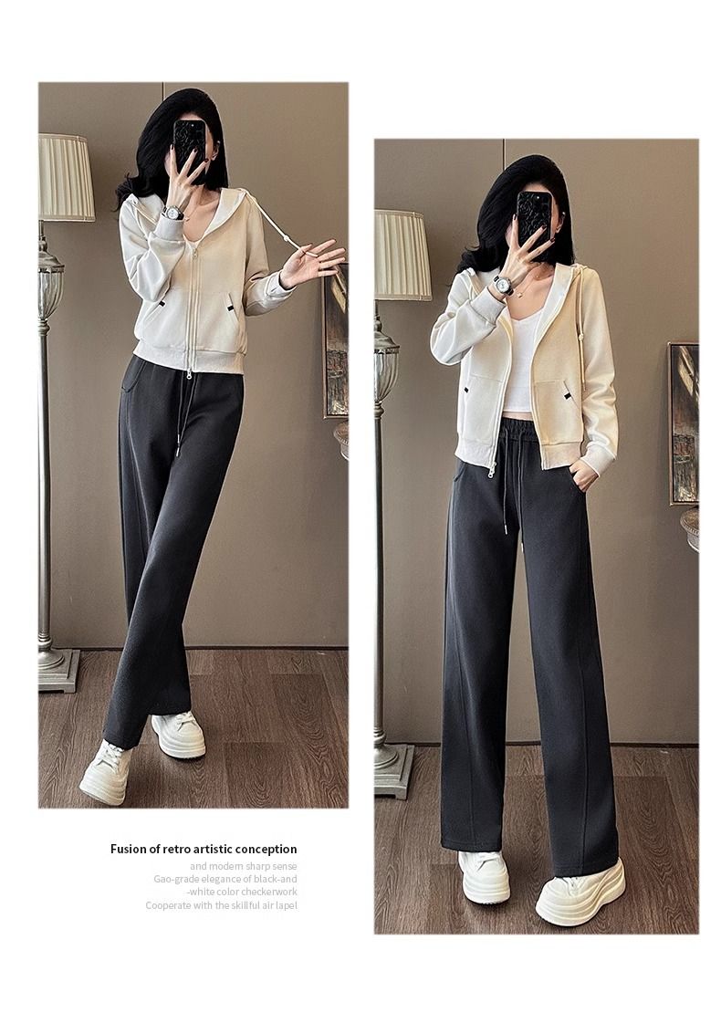 Dammekleeder Sportskleeder Moud Kostüm fir Fraen Hierscht Neien Design Kapuzen Slim Cardigan Sweatshirt Jogginghosen Zweedeel Kostüm_voghion.com
