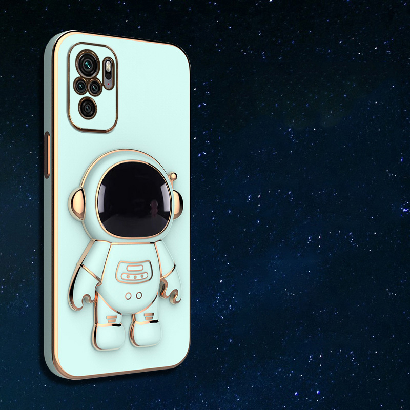 Astronaut Bracket Plating Phone Holder Case for Xiaomi Redmi Note 10 11 9 Pro Max 10S 11S 9S 9A 9C 4G 5G Stand Soft Back_voghion.com