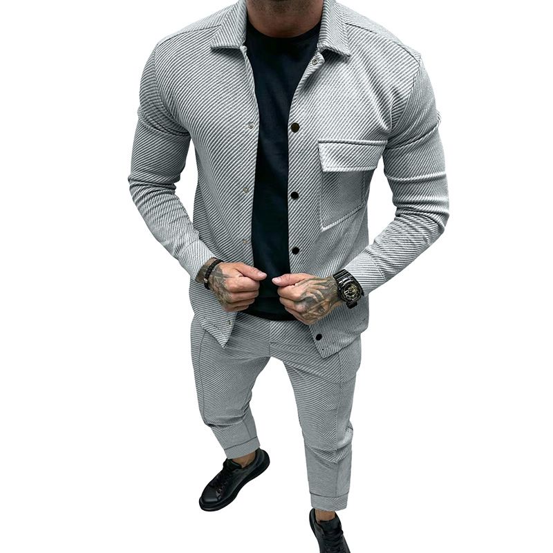 Herrenbekleidung Schwere Twilljacke Freizeithose Herren Neuer einfarbiger Jacquard-Zweiteiler für Herren_voghion.com