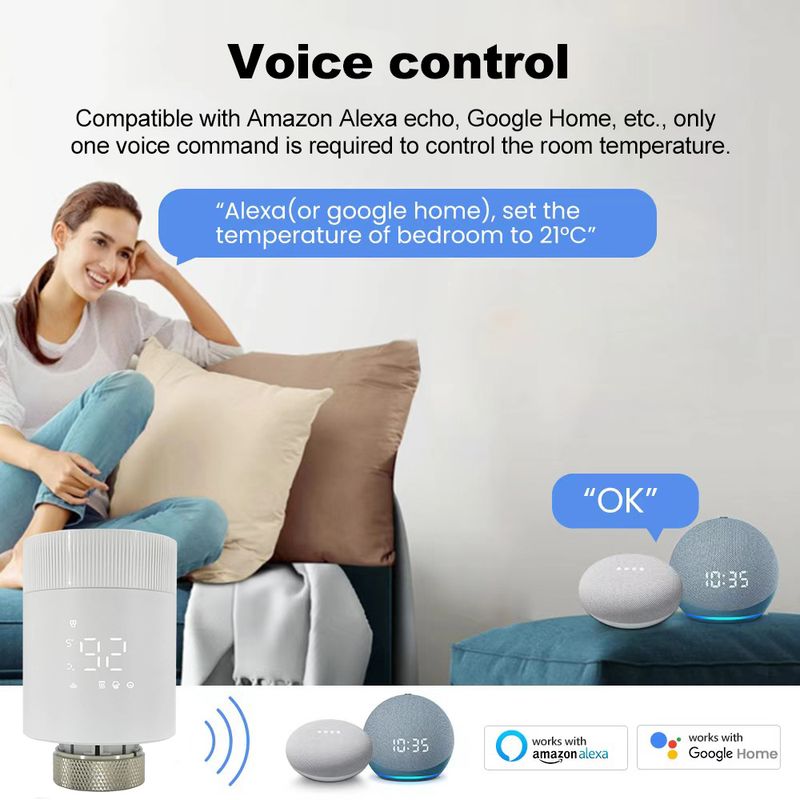 Tuya WiFi Smart Thermostatic Radiateur Vae Actionneur Chauffage Télécommande Sans Fil Thermostat Prise En Charge Alexa Google Home_voghion.com