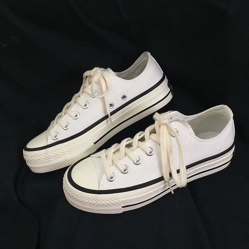 Ins Sola grossa de lona para estudantes do sexo feminino primavera nova versão coreana ulzzang sapatos de prancha de aumento de altura na moda_voghion.com