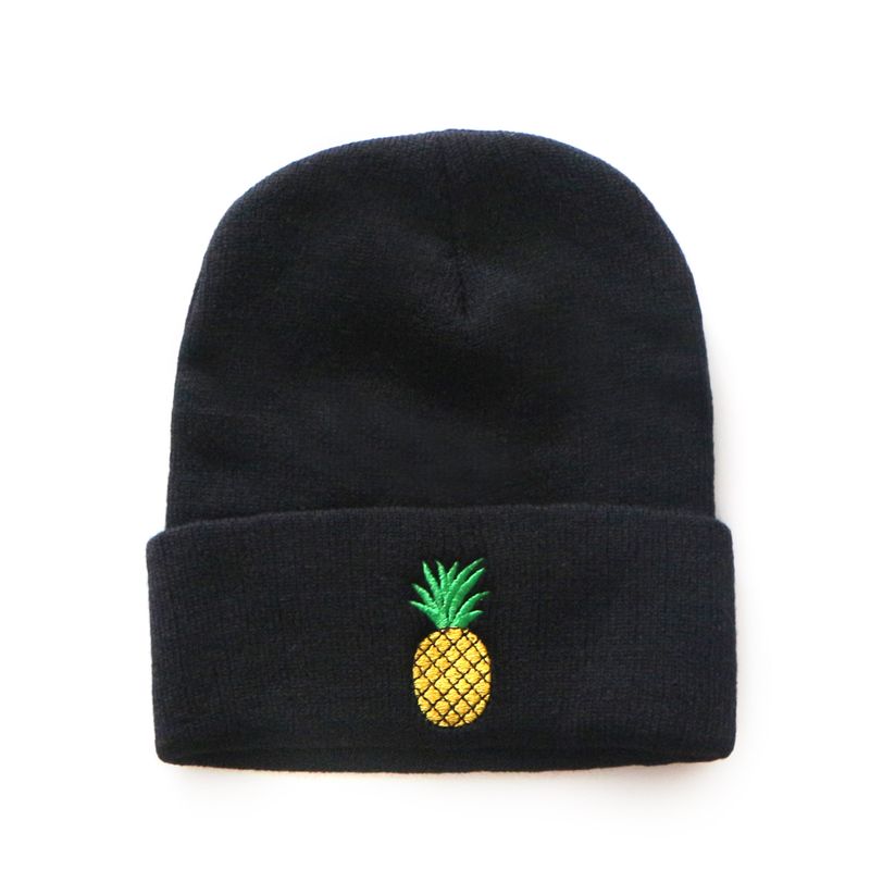Gorro de punto bordado con piña unisex para estudiantes, lindo gorro de lana cálido, gorro de moda para el frío._voghion.com