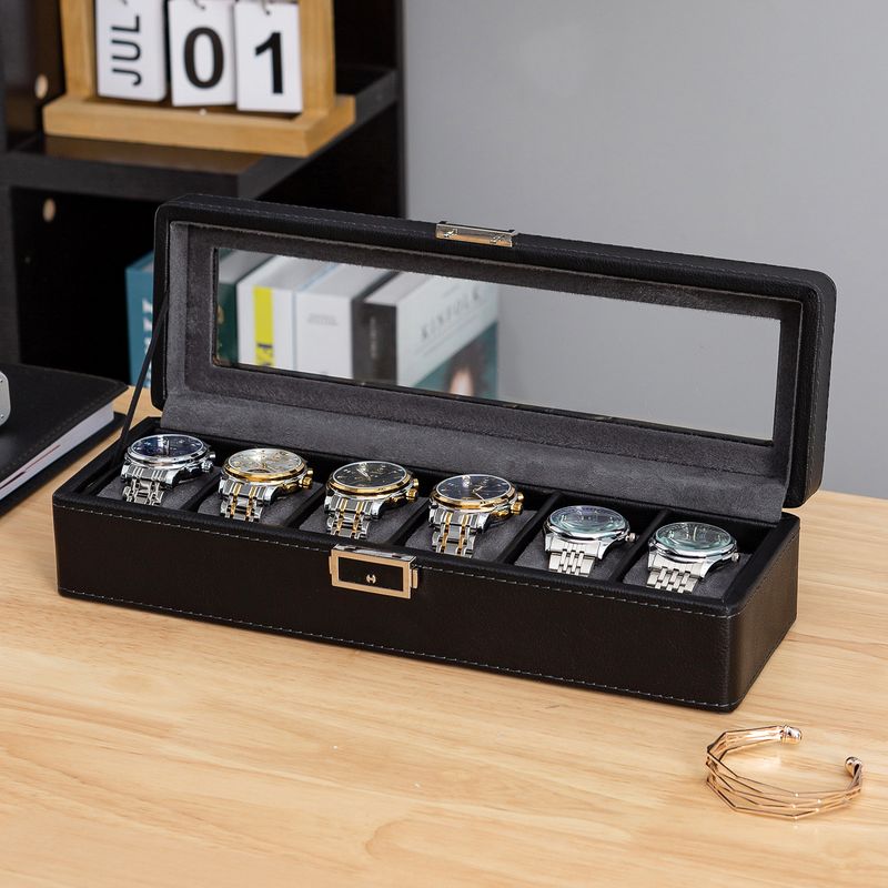 Black Green New Lychee Pattern High End Watch Box 3 Bit 6 Bit 12 Bit Double Layer Watch Jewelry Storage Box_voghion.com