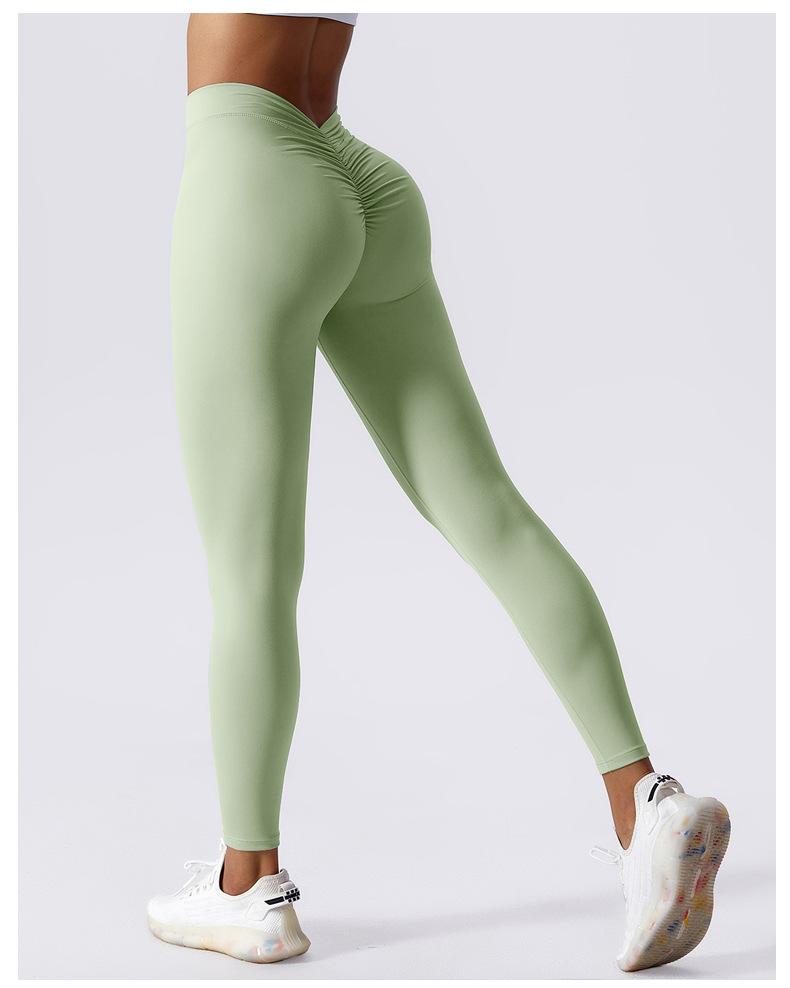 Pantalons de Yoga pour femmes, taille en V, pêche, levage des fesses, taille haute, sport, Fitness, couleur chair, vêtements d'extérieur_voghion.com