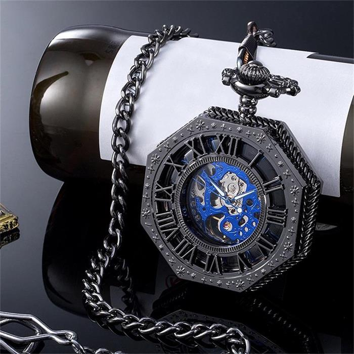 New creative retro retro clamshell mechanical pocket watch men's and women's Roman numerals hollowed-out creative table gift watch_voghion.com