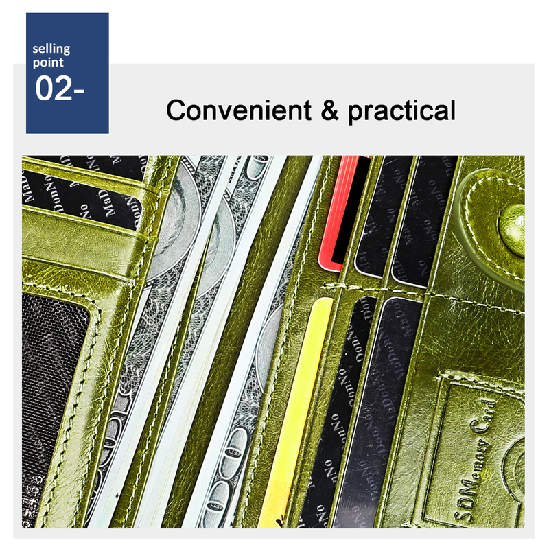 RFID women's wallet genuine leather first layer cowhide three fold wallet multi functional long coin purse_voghion.com