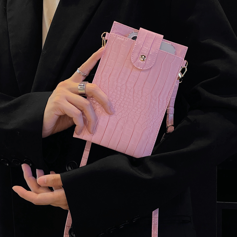 Women's Shoulder Bag Long Rope Niche Women's Mobile Phone Bag Messenger Bag Crocodile Pattern PU Leather Simple Design_voghion.com