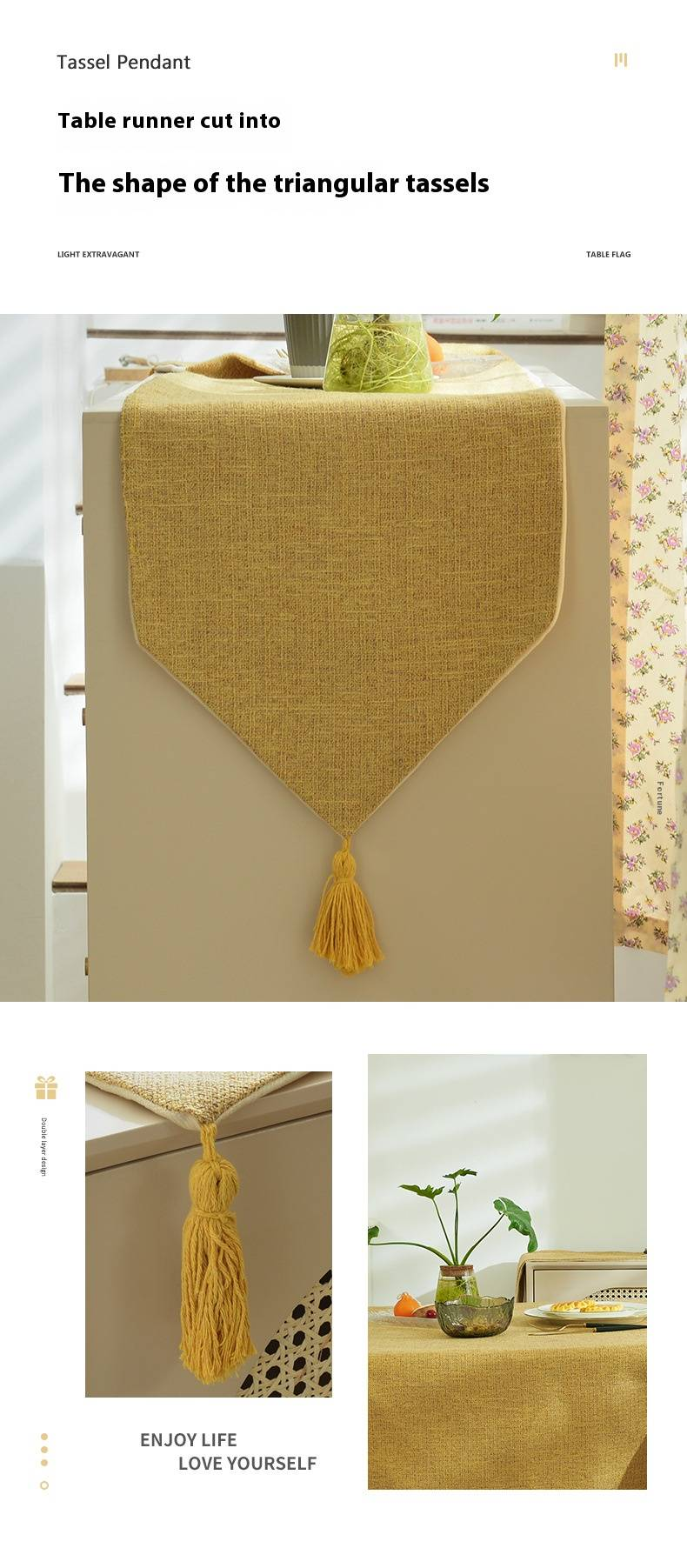 Luxuriöser Tischläufer aus Poly-Baumwolle mit Fransen – Wendbares, einfarbiges Dekor für Esstisch, Eingangsbereich, Couchtisch und Konsole (33 x 180 cm/210 cm)_voghion.com