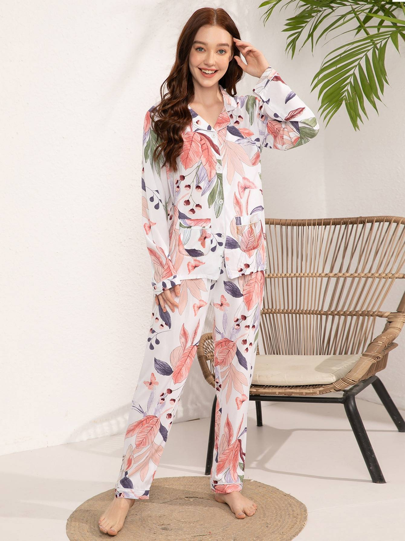 Autumn New 100% Adhesive Long Sleeved Pants Women's Sleepwear Set 3XL Plus Size Long Sleepwear Women's Home Sleepwear_voghion.com